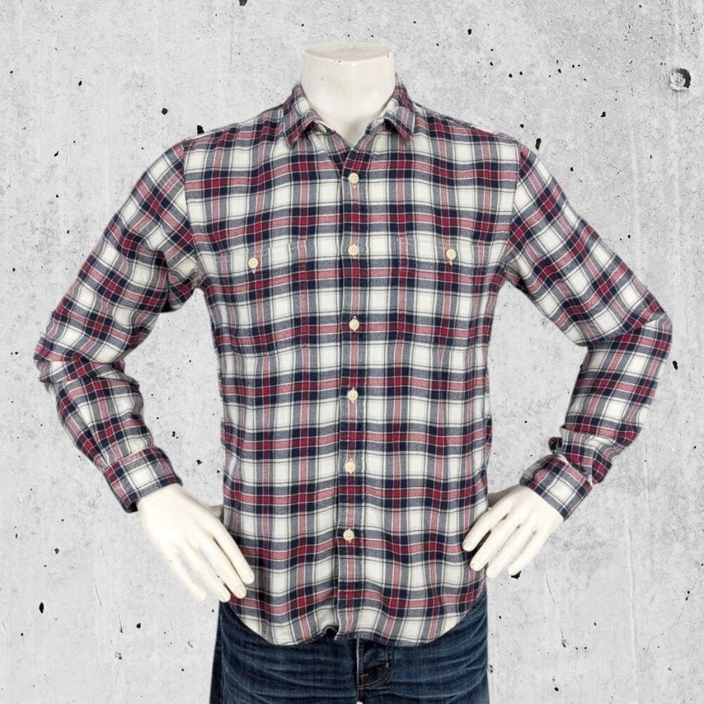 J Crew Factory Flannel Shirt Size Medium Slim Fit Red Plaid (Multi-Color)